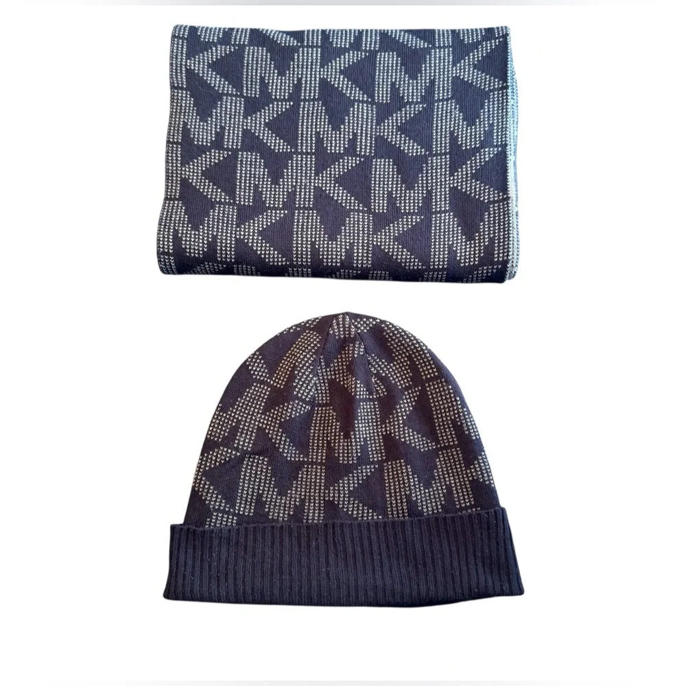 Michael Kors Brown Logo Scarf and Hat set